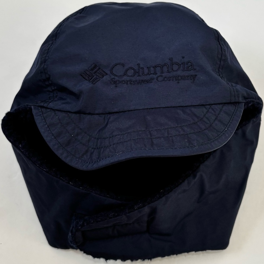 Columbia Youth L/XL navy sherpa lined trapper hat ear flap cap ski/snowboard